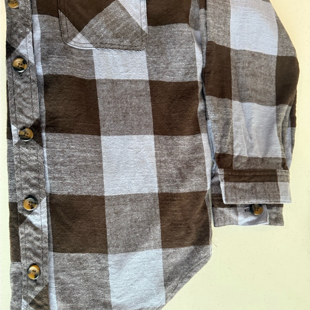 MAURICES Hooded Buffalo Plaid Flannel Shirt Waffle Knit Hood Brown Blue M